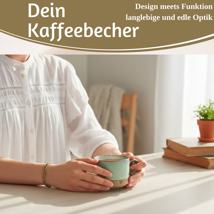 KI-generiertes Bild,Steingut Tontasse Kaffeebecher 290ml Aqua Herz Tonbecher Henkelbecher Kaffeetasse