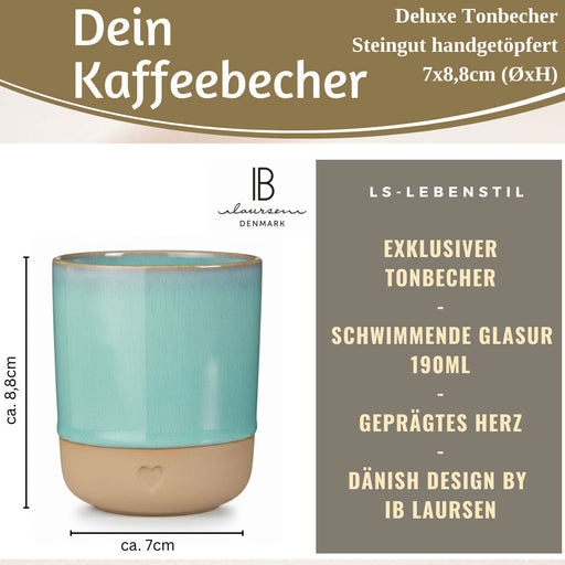 KI-generiertes Bild,Steingut Tontasse Kaffeebecher 190ml Aqua Herz Tonbecher Teebecher Kaffeetasse