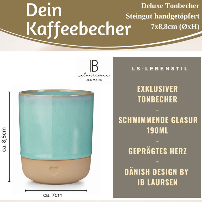 KI-generiertes Bild,Steingut Tontasse Kaffeebecher 190ml Aqua Herz Tonbecher Teebecher Kaffeetasse
