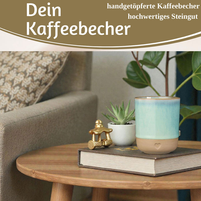 KI-generiertes Bild,Steingut Tontasse Kaffeebecher 190ml Aqua Herz Tonbecher Teebecher Kaffeetasse