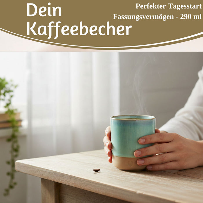 KI-generiertes Bild,Steingut Tontasse Kaffeebecher 190ml Aqua Herz Tonbecher Teebecher Kaffeetasse