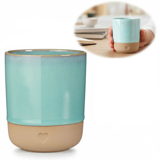 KI-generiertes Bild Steingut Tontasse Kaffeebecher 190ml Aqua Herz Tonbecher Teebecher Kaffeetasse