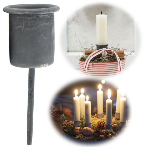 KI-generiertes Bild IB Laursen Metall Stabkerzenhalter Shabby Grau 8cm Spieß Kerzenständer Kerzenstecker