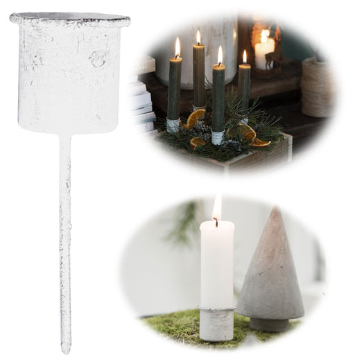 KI-generiertes Bild IB Laursen Metall Stabkerzenhalter Shabby Weiß 8cm Spieß Kerzenständer Kerzenstecker