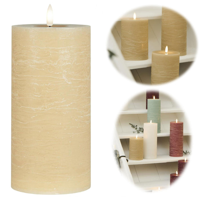 KI-generiertes Bild IB Laursen 3D LED Stumpenkerze 20cm Beige Nyhavn Echtwachs flackernde Blockkerze