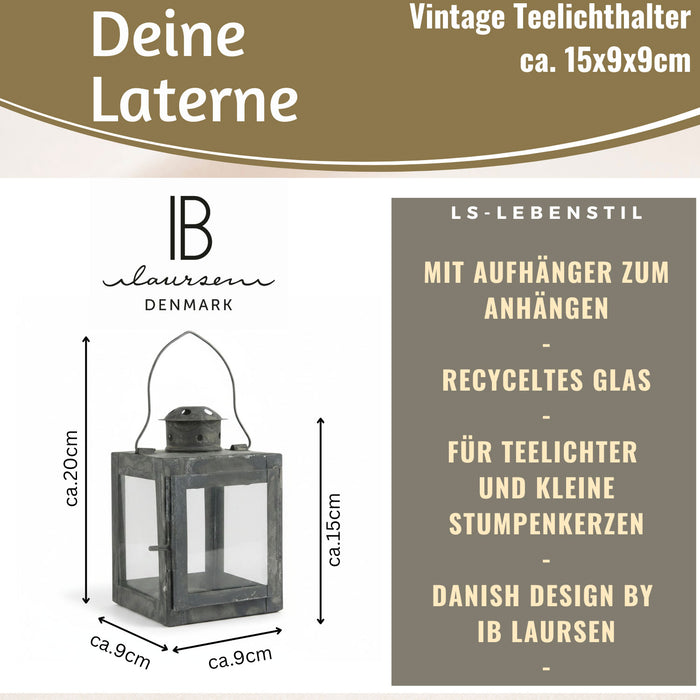 KI-generiertes Bild,IB Laursen Vintage Laterne Windlicht 15cm Metall Grau Teelicht Stumpenkerze
