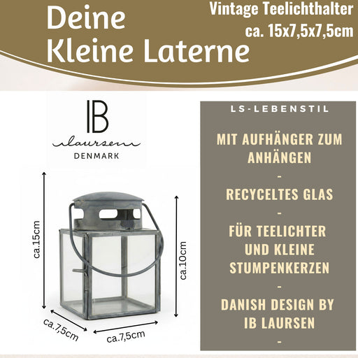 KI-generiertes Bild,IB Laursen Vintage Laterne Windlicht 10cm Metall Grau Teelicht Stumpenkerze