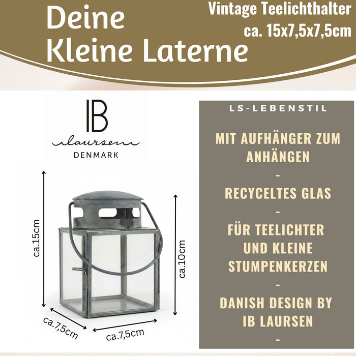 KI-generiertes Bild,IB Laursen Vintage Laterne Windlicht 10cm Metall Grau Teelicht Stumpenkerze