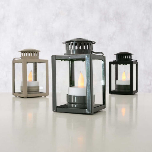 KI-generiertes Bild,Vintage Laterne Windlicht 3´er Set 10cm Metall Grau Teelicht Teelichthalter