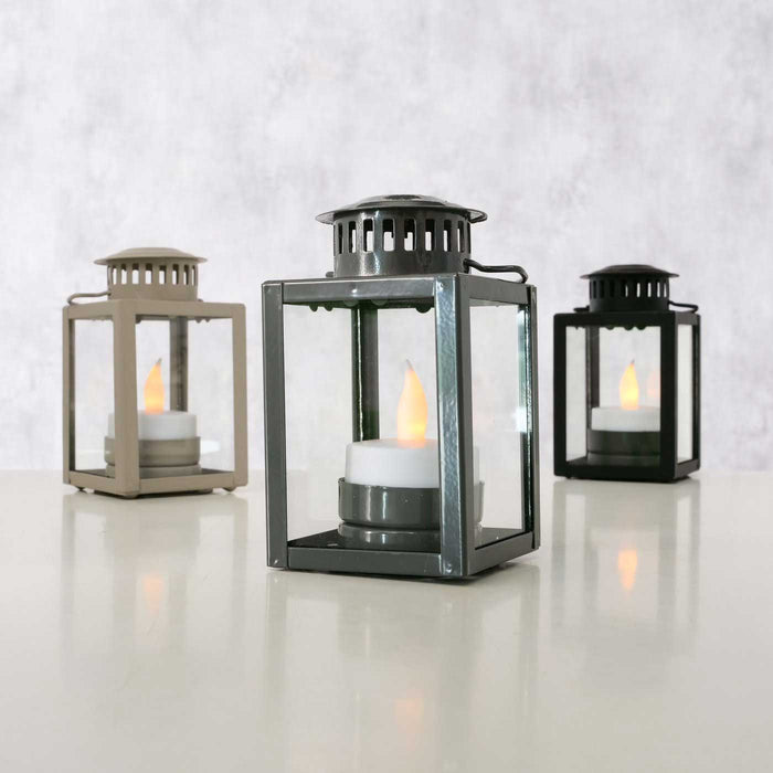 KI-generiertes Bild,Vintage Laterne Windlicht 3´er Set 10cm Metall Grau Teelicht Teelichthalter