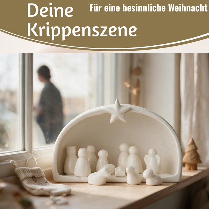 KI-generiertes Bild,Porzellan Weihnachtskrippe Krippenfiguren Set 11 Figuren Krippe Krippenset Xmas