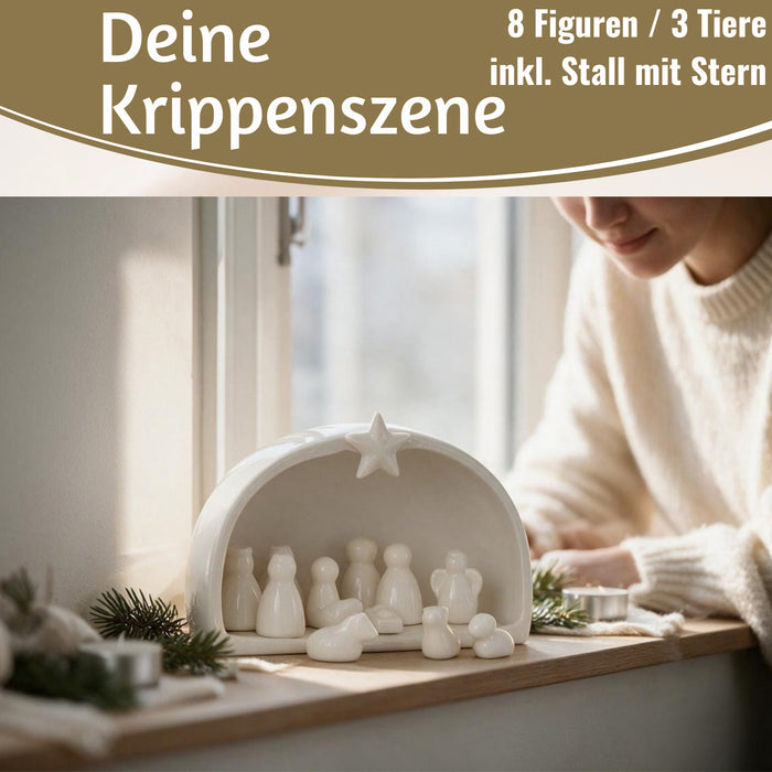 KI-generiertes Bild,Porzellan Weihnachtskrippe Krippenfiguren Set 11 Figuren Krippe Krippenset Xmas