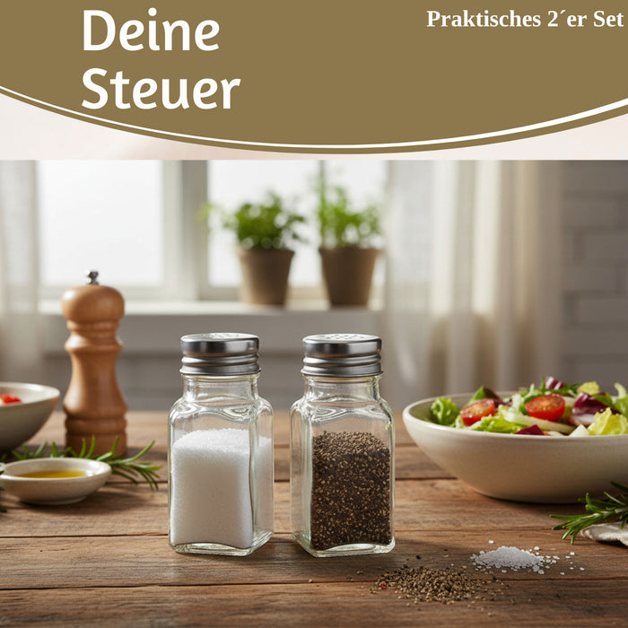 KI-generiertes Bild,2-fach Glas Salzstreuer Pfefferstreuer Set 10cm Silber / Transparent