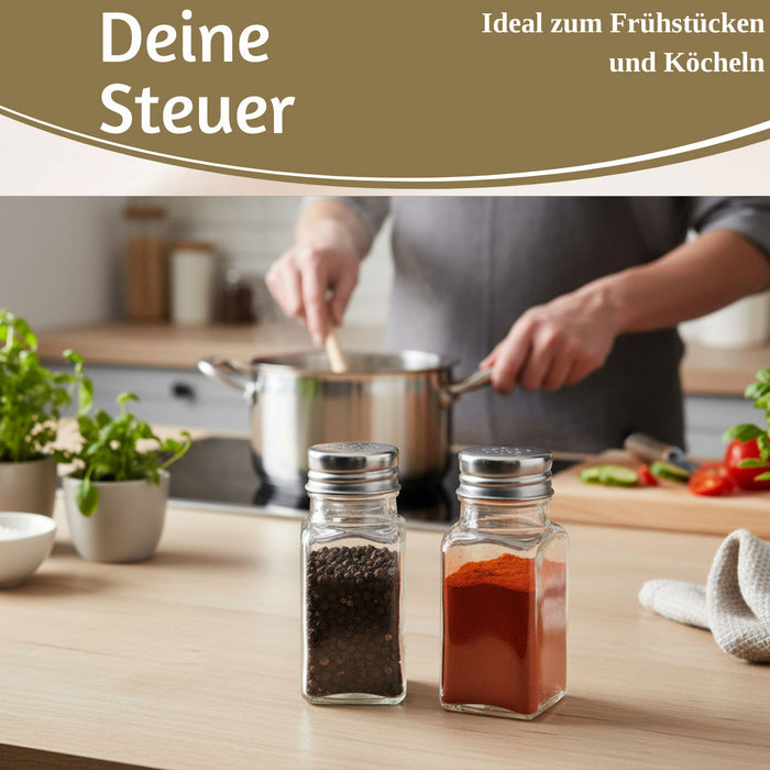 KI-generiertes Bild,2-fach Glas Salzstreuer Pfefferstreuer Set 10cm Silber / Transparent