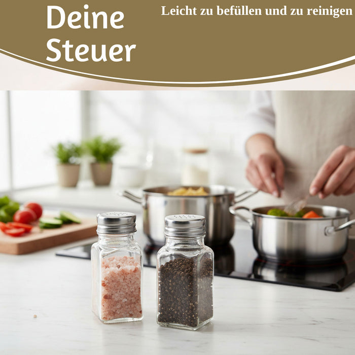 KI-generiertes Bild,2-fach Glas Salzstreuer Pfefferstreuer Set 10cm Silber / Transparent