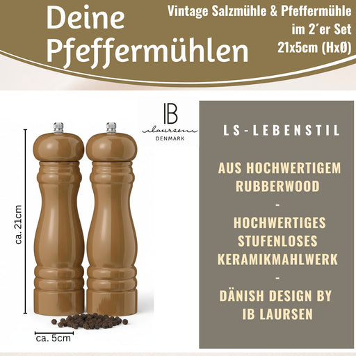 KI-generiertes Bild,iB Laursen Holz Salzmühle & Pfeffermühle Set Braun Hazelnut 21x5cm Keramikmahlwerk Gewürzmühle