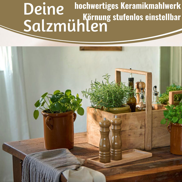 KI-generiertes Bild,iB Laursen Holz Salzmühle & Pfeffermühle Set Braun Hazelnut 21x5cm Keramikmahlwerk Gewürzmühle