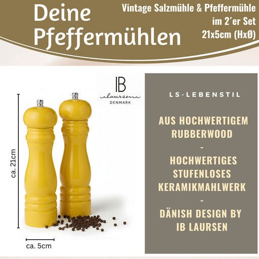KI-generiertes Bild,Design Holz Salzmühle & Pfeffermühle Set Gelb 21x5cm Keramikmahlwerk Gewürzmühle
