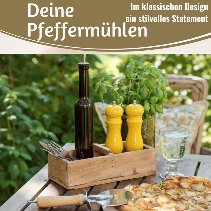 KI-generiertes Bild,Design Holz Salzmühle & Pfeffermühle Set Gelb 21x5cm Keramikmahlwerk Gewürzmühle