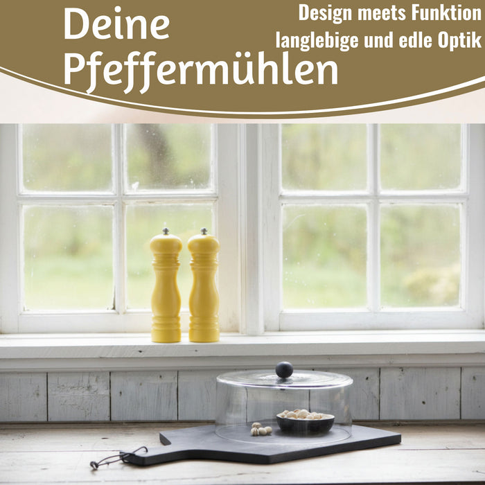 KI-generiertes Bild,Design Holz Salzmühle & Pfeffermühle Set Gelb 21x5cm Keramikmahlwerk Gewürzmühle