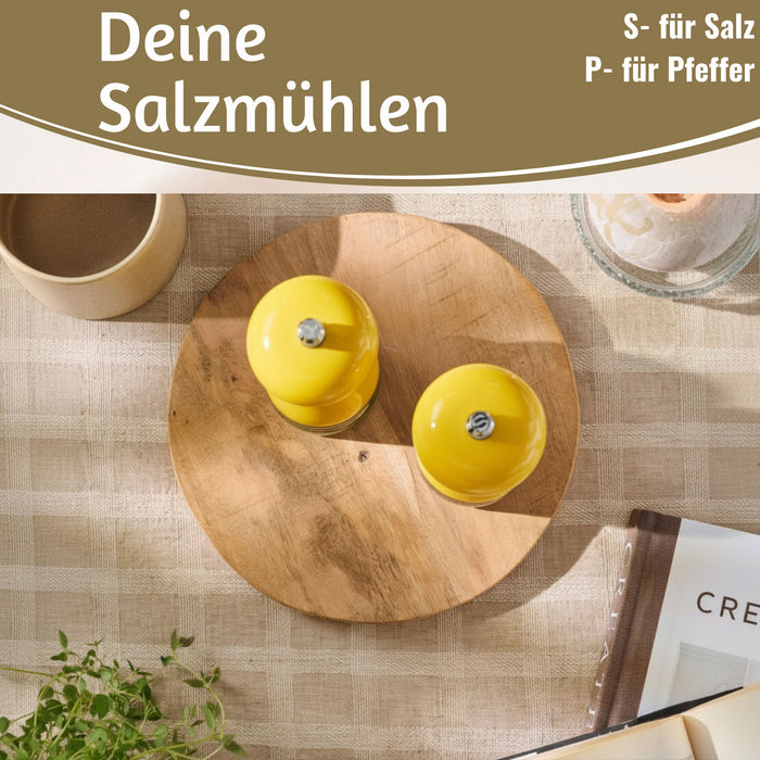 KI-generiertes Bild,Design Holz Salzmühle & Pfeffermühle Set Gelb 21x5cm Keramikmahlwerk Gewürzmühle