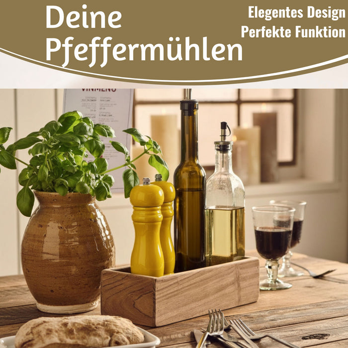 KI-generiertes Bild,Design Holz Salzmühle & Pfeffermühle Set Gelb 21x5cm Keramikmahlwerk Gewürzmühle