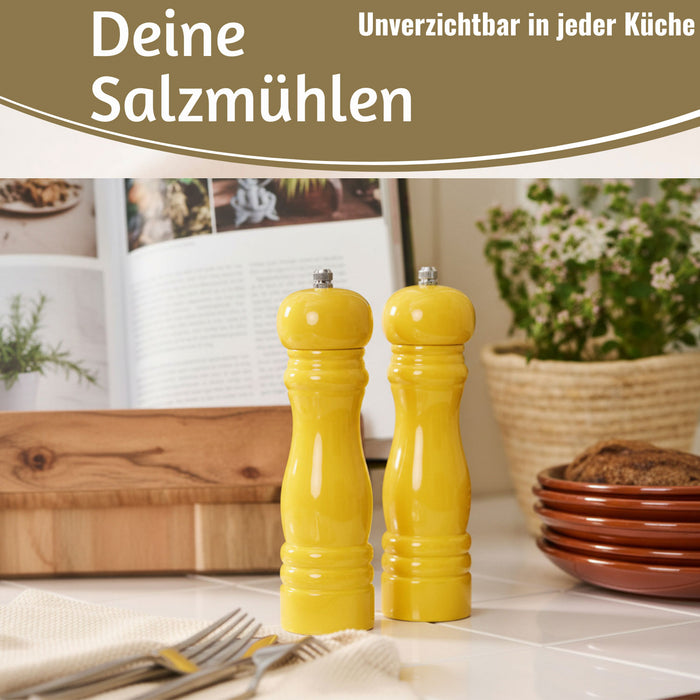 KI-generiertes Bild,Design Holz Salzmühle & Pfeffermühle Set Gelb 21x5cm Keramikmahlwerk Gewürzmühle