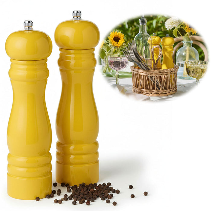 KI-generiertes Bild iB Laursen Holz Salzmühle & Pfeffermühle Set Gelb 21x5cm Keramikmahlwerk Gewürzmühle