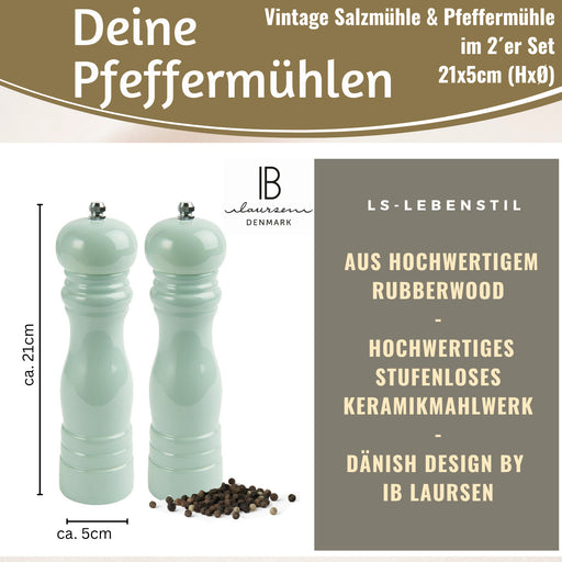 KI-generiertes Bild,Design Holz Salzmühle & Pfeffermühle Set Grün 21x5cm Keramikmahlwerk Gewürzmühle