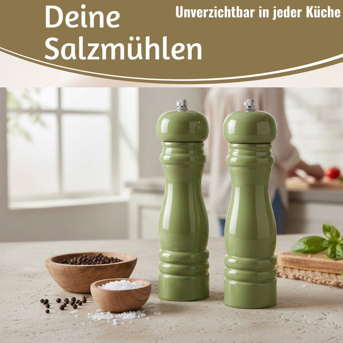 KI-generiertes Bild,iB Laursen Holz Salzmühle & Pfeffermühle Set Grün 21x5cm Keramikmahlwerk Gewürzmühle