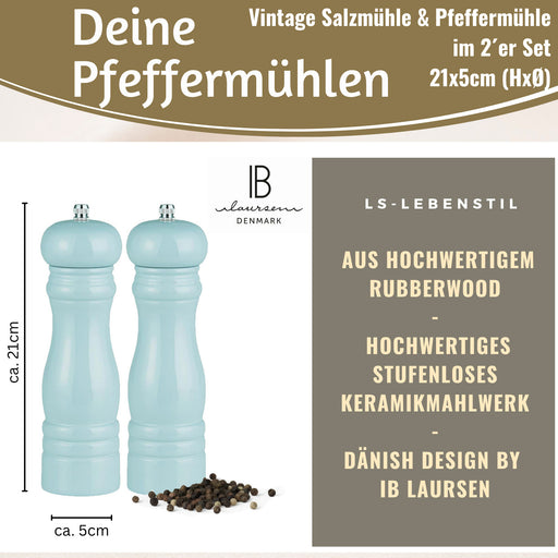 KI-generiertes Bild,Design Holz Salzmühle & Pfeffermühle Set Blau 21x5cm Keramikmahlwerk Gewürzmühle