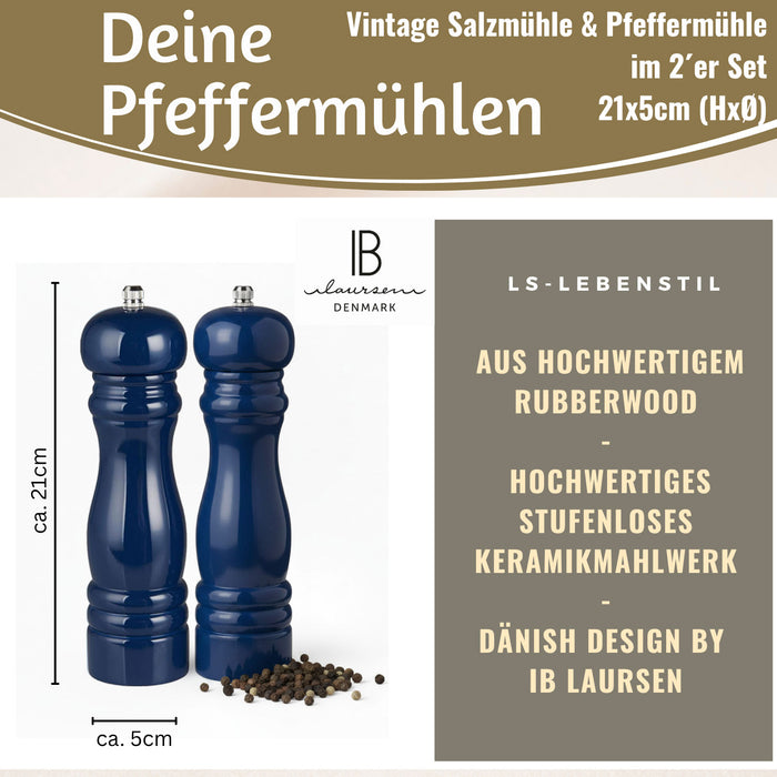KI-generiertes Bild,Design Holz Salzmühle & Pfeffermühle Set Indigo 21cm Keramikmahlwerk Gewürzmühle