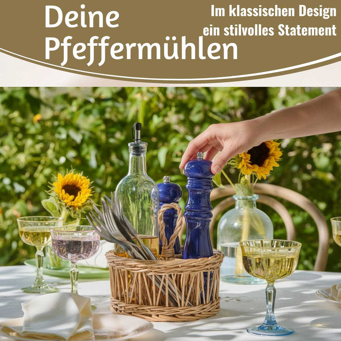 KI-generiertes Bild,Design Holz Salzmühle & Pfeffermühle Set Indigo 21cm Keramikmahlwerk Gewürzmühle