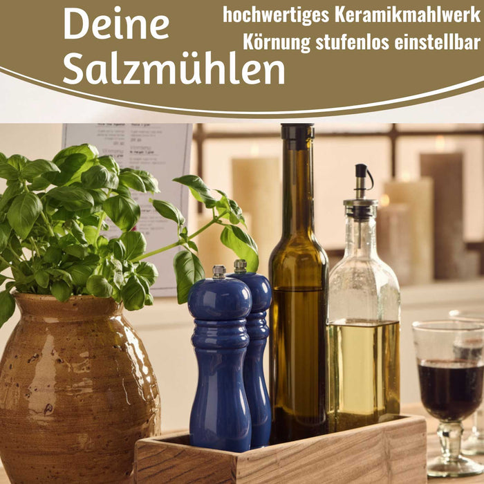 KI-generiertes Bild,Design Holz Salzmühle & Pfeffermühle Set Indigo 21cm Keramikmahlwerk Gewürzmühle