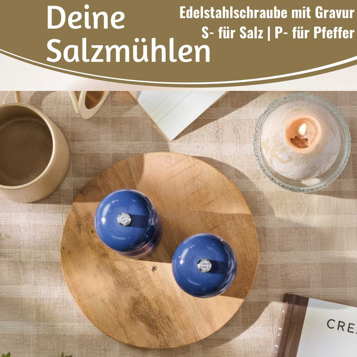 KI-generiertes Bild,Design Holz Salzmühle & Pfeffermühle Set Indigo 21cm Keramikmahlwerk Gewürzmühle