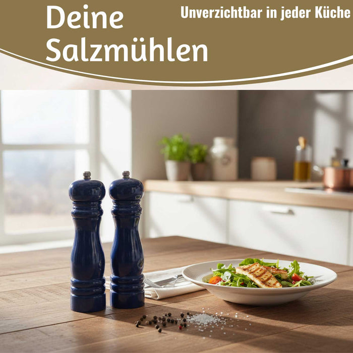 KI-generiertes Bild,Design Holz Salzmühle & Pfeffermühle Set Indigo 21cm Keramikmahlwerk Gewürzmühle