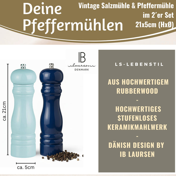 KI-generiertes Bild,Design Holz Salzmühle & Pfeffermühle Set Blau Mix 21cm Keramikmahlwerk Gewürzmühle