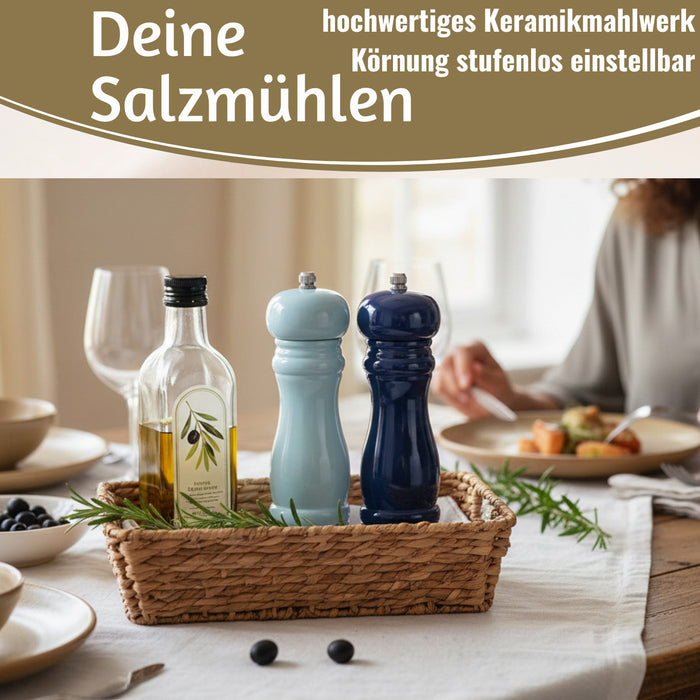 KI-generiertes Bild,Design Holz Salzmühle & Pfeffermühle Set Blau Mix 21cm Keramikmahlwerk Gewürzmühle