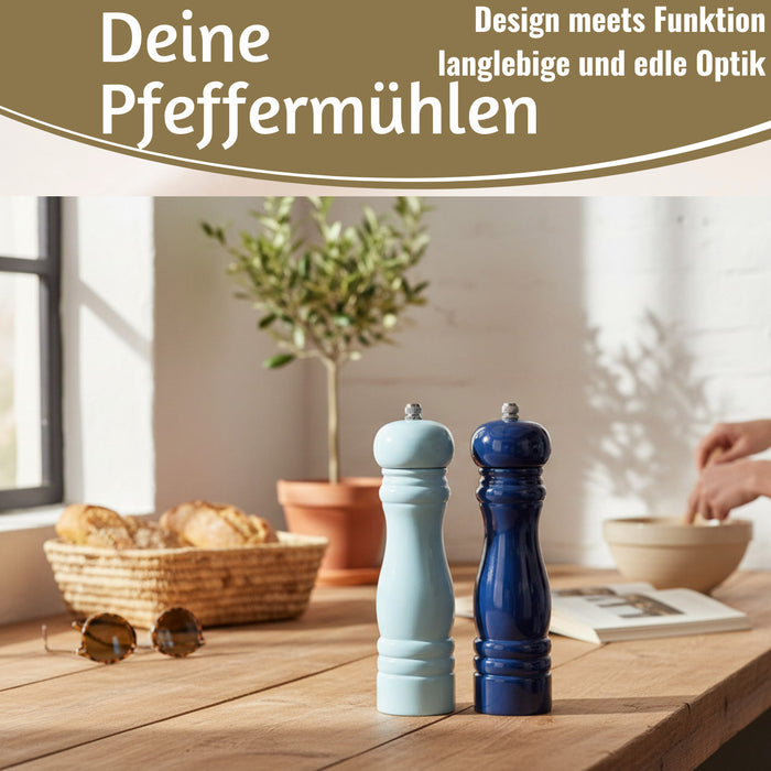 KI-generiertes Bild,Design Holz Salzmühle & Pfeffermühle Set Blau Mix 21cm Keramikmahlwerk Gewürzmühle