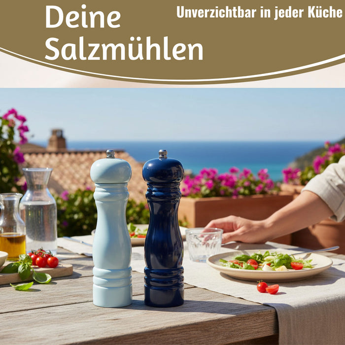 KI-generiertes Bild,Design Holz Salzmühle & Pfeffermühle Set Blau Mix 21cm Keramikmahlwerk Gewürzmühle