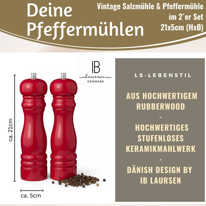 KI-generiertes Bild,Design Holz Salzmühle & Pfeffermühle Set Rot 21x5cm Keramikmahlwerk Gewürzmühle