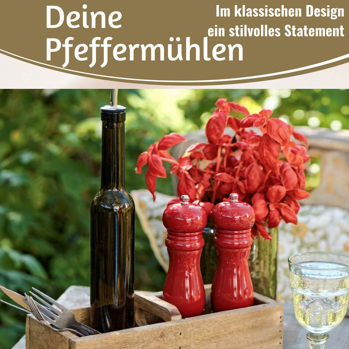 KI-generiertes Bild,Design Holz Salzmühle & Pfeffermühle Set Rot 21x5cm Keramikmahlwerk Gewürzmühle