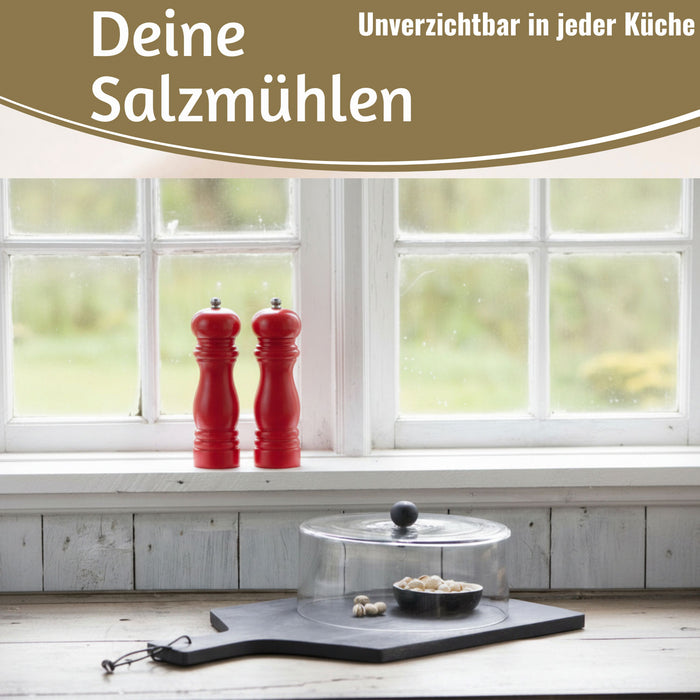 KI-generiertes Bild,Design Holz Salzmühle & Pfeffermühle Set Rot 21x5cm Keramikmahlwerk Gewürzmühle