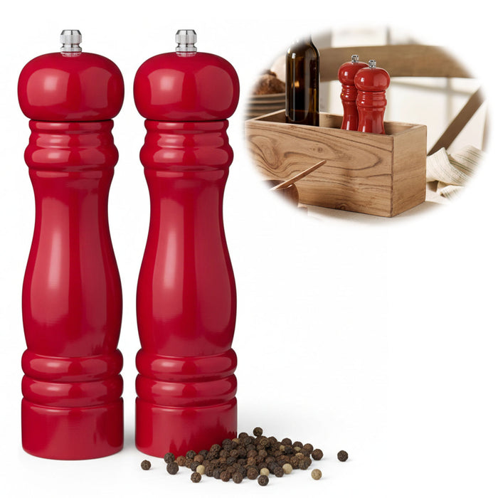 KI-generiertes Bild iB Laursen Holz Salzmühle & Pfeffermühle Set Rot 21x5cm Keramikmahlwerk Gewürzmühle