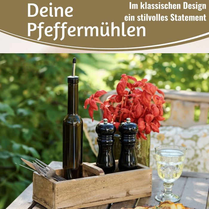 KI-generiertes Bild,iB Laursen Holz Salzmühle & Pfeffermühle Set Schwarz 21x5cm Keramikmahlwerk Gewürzmühle