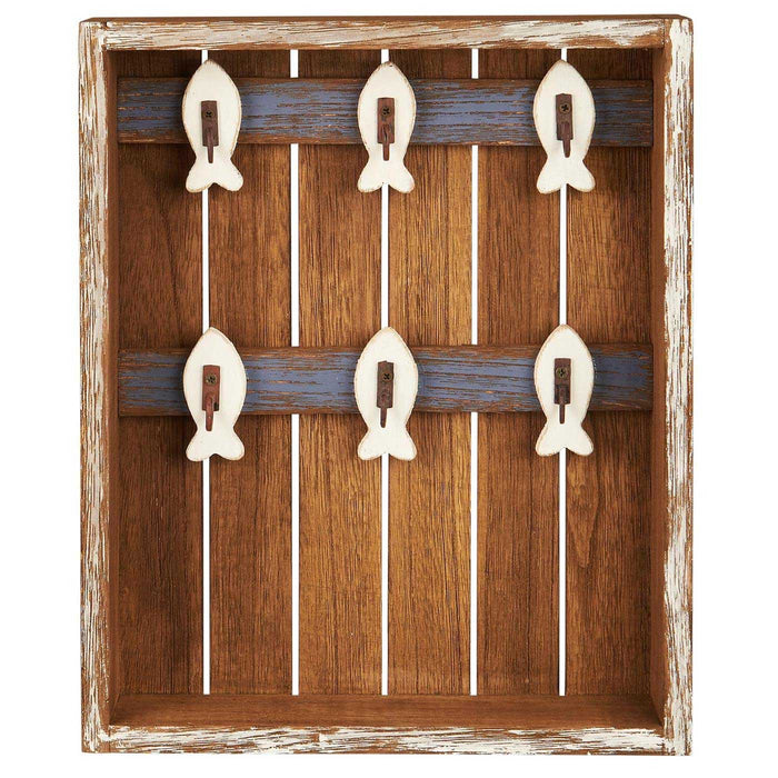 KI-generiertes Bild,IB Laursen Vintage Holz Schlüsselkasten Braun Weiß 30cm 6 Haken Schlüsselbrett