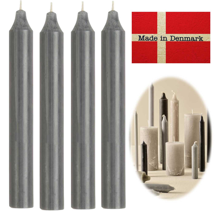 KI-generiertes Bild Exklusive Stabkerzen Ribe Rustik 4´er Set Grau 18x2,2cm Made in Denmark Spitzkerzen