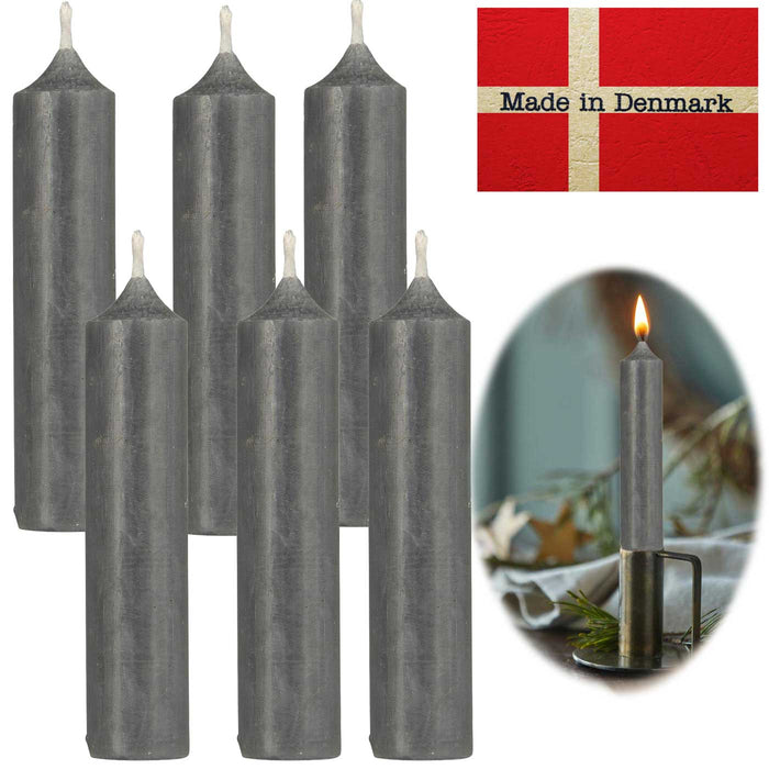 KI-generiertes Bild Exklusive Stabkerzen Ribe Rustik 6´er Set Grau 11x2,2cm Made in Denmark Spitzkerzen