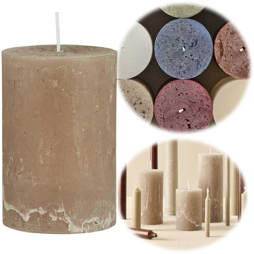 KI-generiertes Bild Exklusive Stumpenkerze 10x6,8cm Ribe Rustik Beige Leinen - Made in EU - Wachskerze