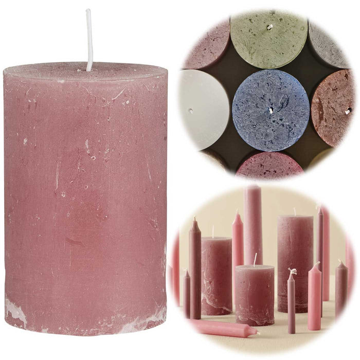 KI-generiertes Bild Exklusive Stumpenkerze 10x6,8cm Ribe Rustik Rosa Malva - Made in EU - Wachskerze